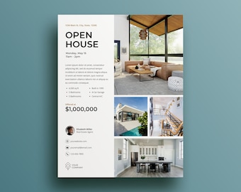 Öppet hus-flyer, fastighetsflyer, mall för fastighetsflyer, skylt för öppet hus, fastighetsmall, flygblad för öppet hus, fastighetscanva