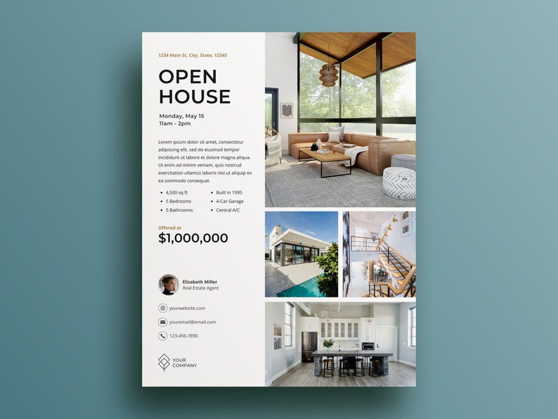 Open House Flyer, Real Estate Flyer, Real Estate Flyer Template, Open House Sign, Real Estate Template, Open House Flyer, Real Estate Canva image 1