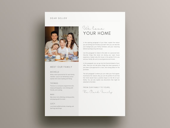 Home offer letter, We Love Your Home, Letter to seller, House Offer Letter, Home Buying Process, Editable Home Offer Letter, Dear Seller
