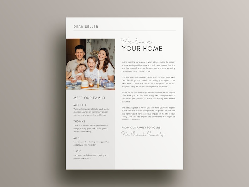 Home Offer Letter, We Love Your Home, Letter to seller, House Offer Letter, Home Buying Process, Editable Home Offer Letter, Dear Seller