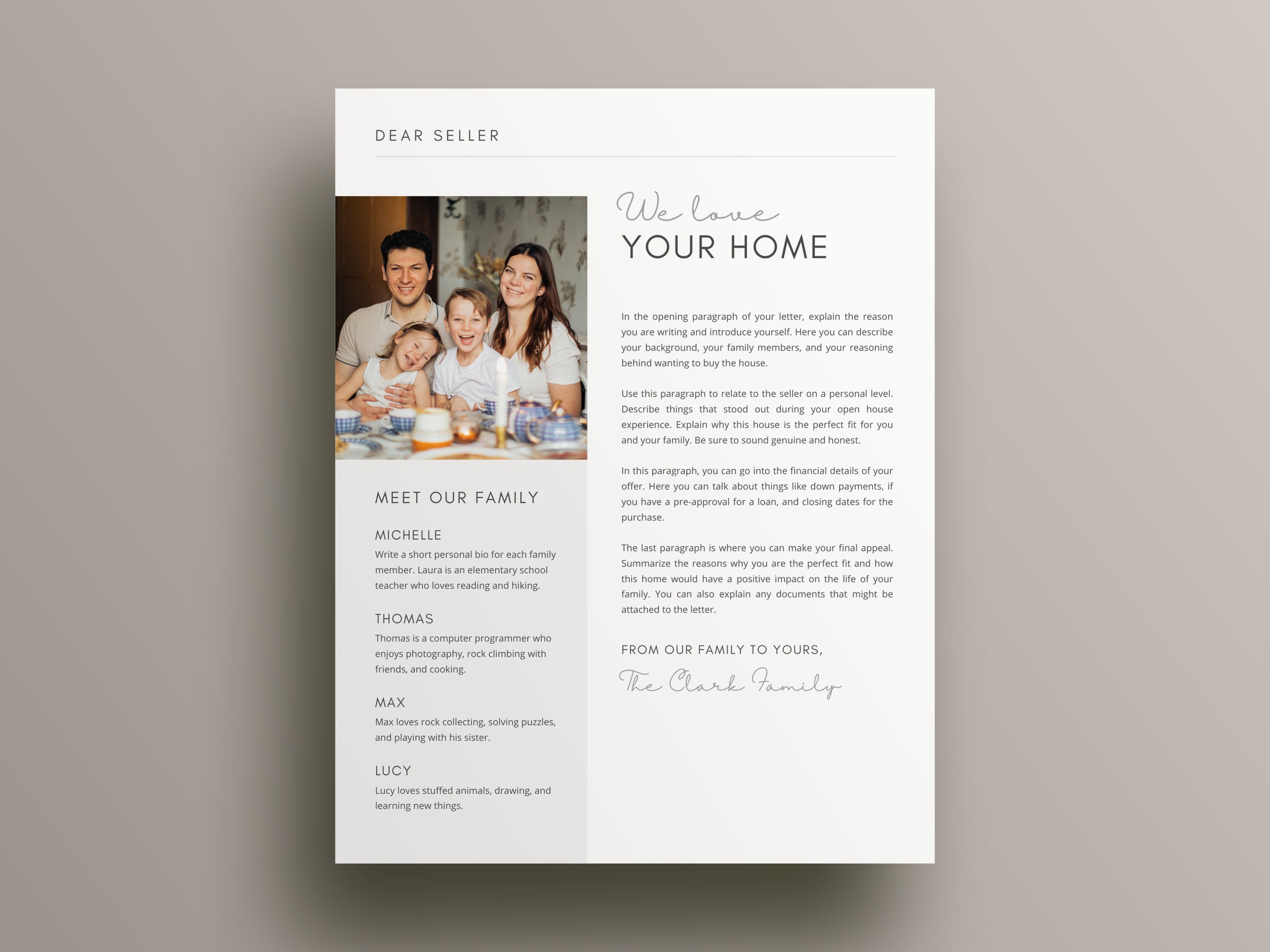 Home Offer Letter, We Love Your Home, Letter to Seller, House Offer