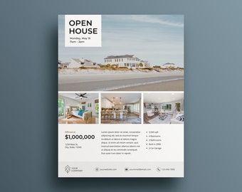 Öppet hus-flyer, mall för öppet hus, skylt för öppet hus, lyxfastigheter, fastighetsflyer, fastighetsvykort, fastighetsutskick