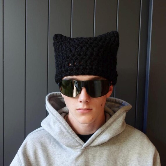 Handmade Crochet Wool Cat Ear Beanie - Winter Hat - Etsy display picture 1