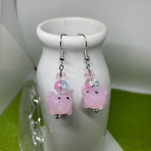 Cute Pink Glass Piggy Earrings