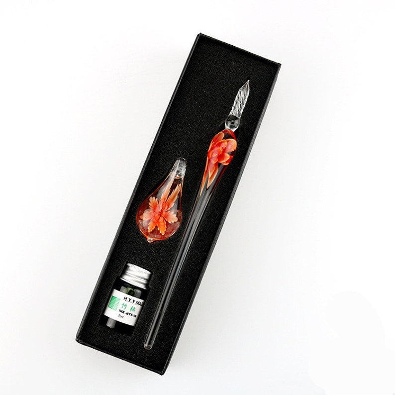 Elegant Crystal Flower Glass Dip Pen Set Glass Pen Crystal Etsy