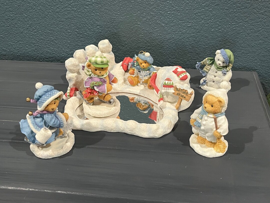 Cherished Teddies Christmas Bears & Optional Skating Rink. Etsy UK