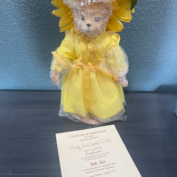 Goebel Flower Beary Series SUNFLOWER Porcelain Bear Doll by Bette Ball NOS Box