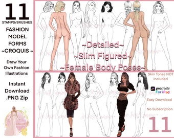 11 Fashion Model Templates/Croquis/STAMPS (PROCREATE for iPad) PNG Stamps