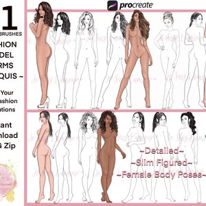 11 Fashion Model Body Croquis/Templates/STAMPS (PROCREATE for iPAD) PNG Stamps