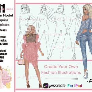 11 Fashion Model Figures/Templates 11 Stamps/Brushes for Procreate iPad PNG instant download ZIP