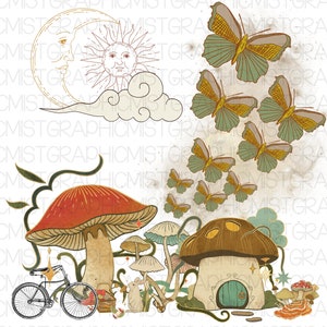 Cottage Core Graphic Design, Nature PNG, Witchy Designs, Mushroom Fairy Clipart, Design for shirt, mug design, Tumbler Graphic Design Nature