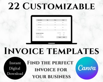 Business Invoice Template Bundle | 22 Anpassbare Rechnungen für Geschäftsbestellungen | Bearbeitbare Dateien | In Canva anpassen | Digitaler Download
