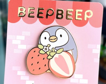 Beep Beep the Penguin Strawberry Harvest Enamel Pin