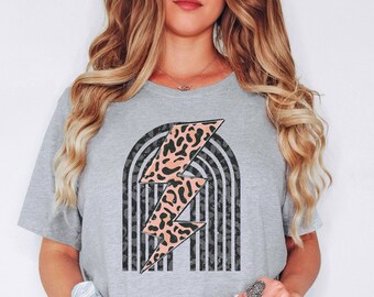 Lightning Bolt Shirt, Leopard Print, Animal Print T-shirt, Rainbow Tee, Vintage Style Graphic Tee, Concert Tee, Festival Tee, Music Festival