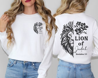 Lion Of Judah Sweatshirt, Jesus Shirt, Revelation Bible Verse, Christian Gifts, Faith Apparel,  Lion Shirt, Religious shirt, Oversized Shirt