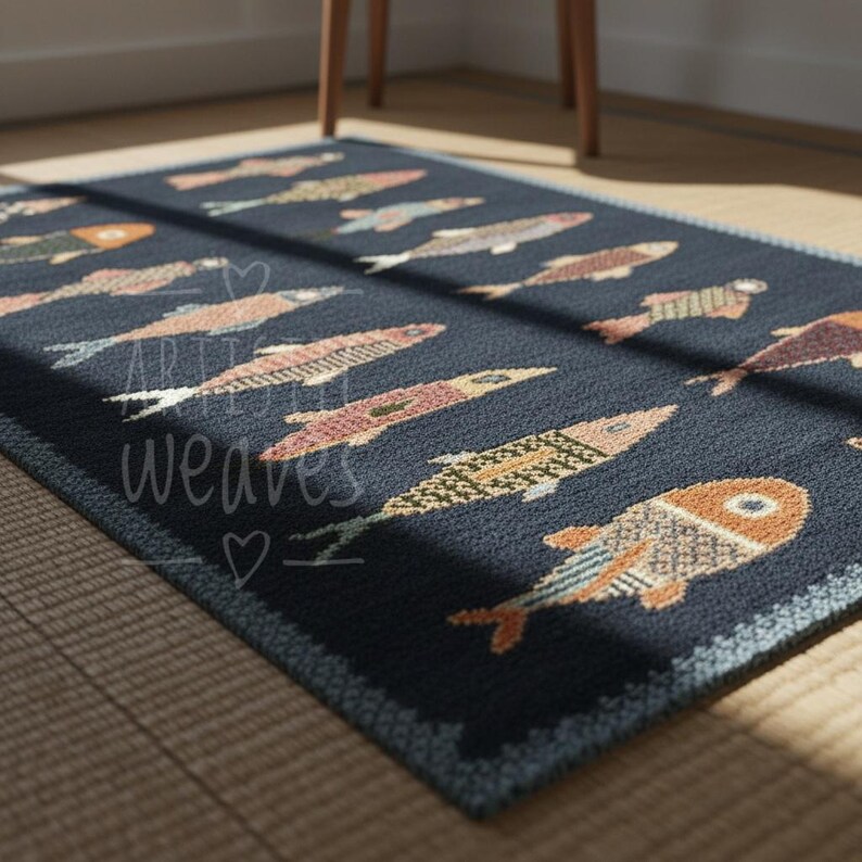 Ilim Fish Rug Hand Tufted Koi Fish Rug | Wool Green Area Rug With Colorful Fish ...
