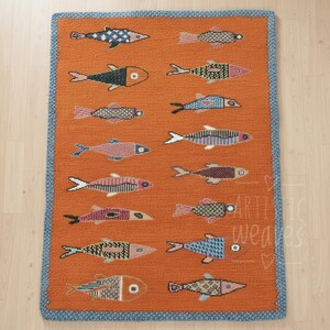 Hand Tufted Koi Fish Rug | Wool Green Area Rug With Colorful Fish ...