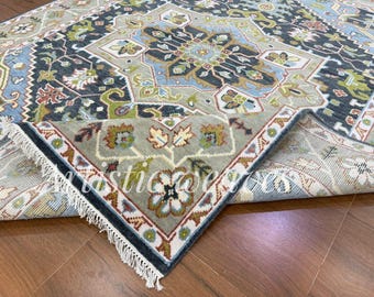 Hand Knotted Oushak Wool Rug: Colorful Heriz Style Area Rug