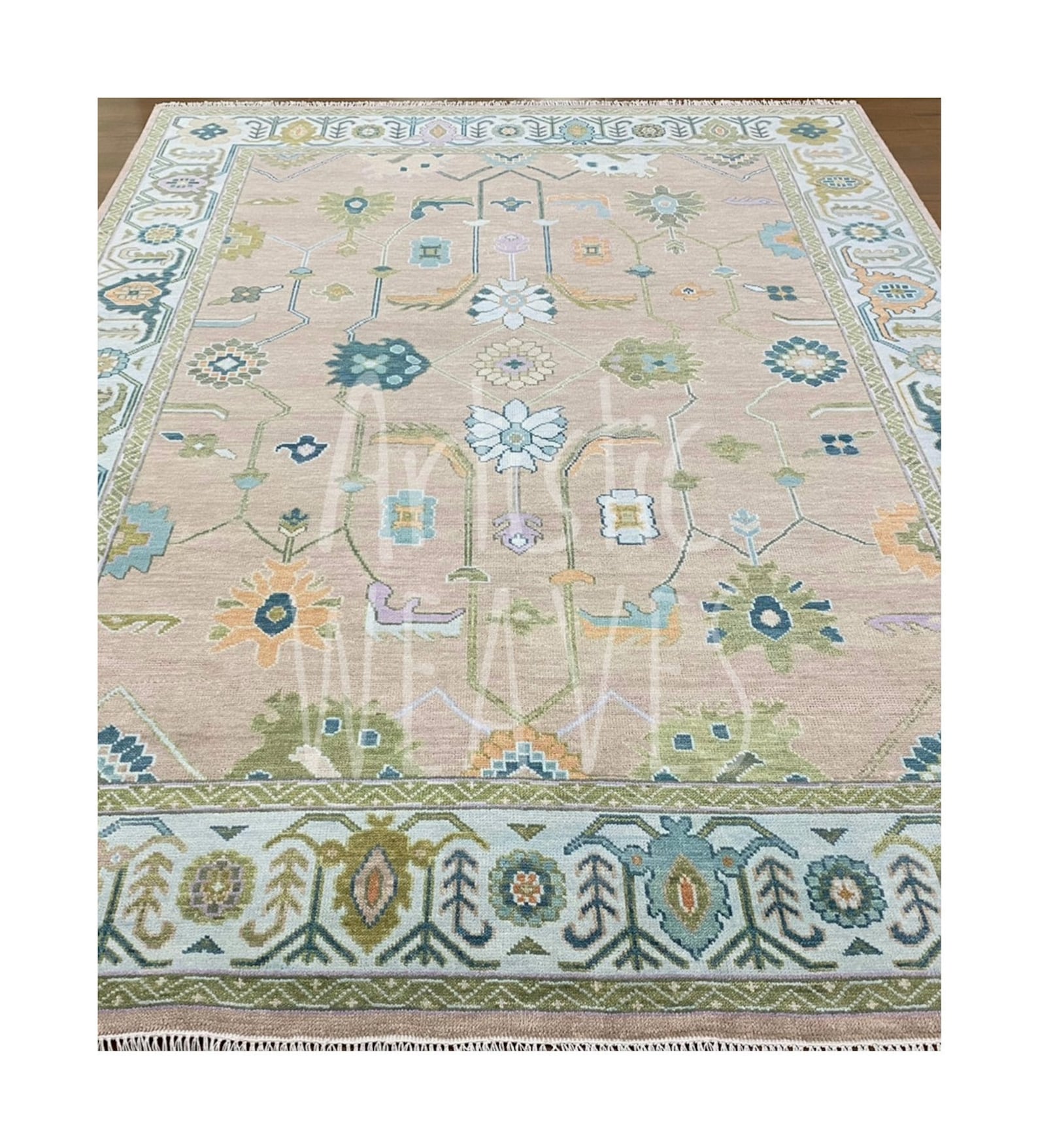 Turkish Knot Oushak Wool Rug Hand Knotted Rug Wool Area Rug Etsy