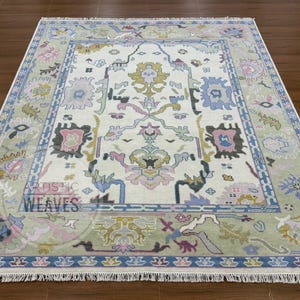 Hand Knotted Oushak Wool Rug | Colorful Vintage Style Area Rug