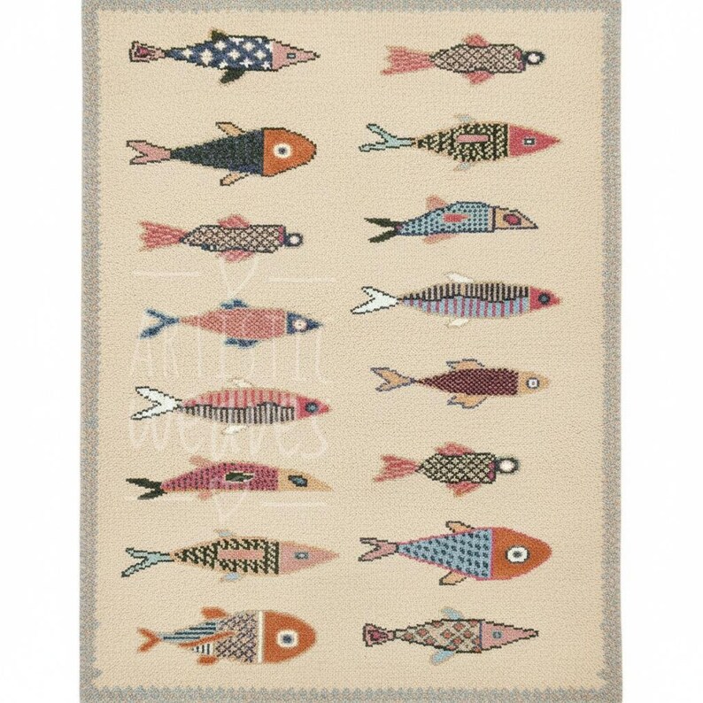 Hand Tufted Koi Fish Rug | Wool Green Area Rug With Colorful Fish ...