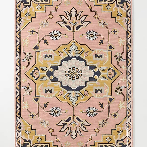 Hand tufted Caro Pink Rug woolen area rug 5X8 8X10 X9X12 Multi color Hand Made woolen area rug for living room sale