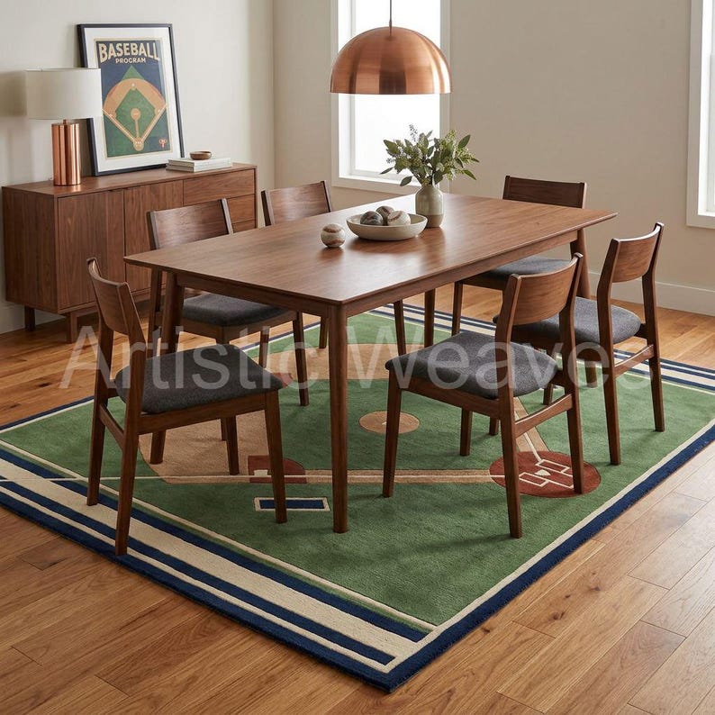 Baseball Field Tufted Wool Rug, Sports Area Rug, Handmade Rug, Kids ...