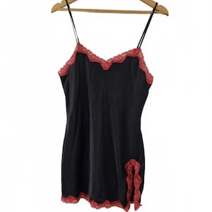 Vintage Victoria&#39;s Secret Black Lace Trim Camisole Slip Dress - Size S