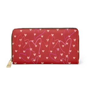Billetera con cremallera para el día de San Valentín} Billetera de San Valentín Efectivo y tarjetas} Billetera con cremallera de la reina de corazones} Billetera de cuero vegano} Billetera libre de crueldad