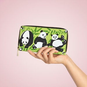 Panda Bear Zipper Wallet} Cute Pandas Wallet} Wild Animals Zipper Wallet} Vegan Leather Wallet} Adorable Bears Wallet} Animal Lovers Wallet