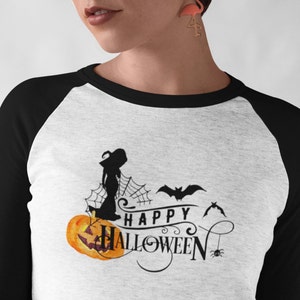 Happy Halloween Baseball Tee} Spooky Baseball Tee} Baseball Tee Halloween} Witchy Baseball} 3/4 Length Baseball Tee