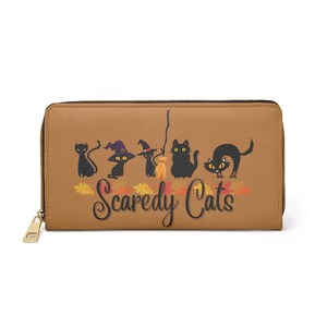 Halloween Wallet} Free Shipping} Scaredy Cat Wallet} Spooky Wallet} Halloween Fall Purse} Cute Kittens Wallet