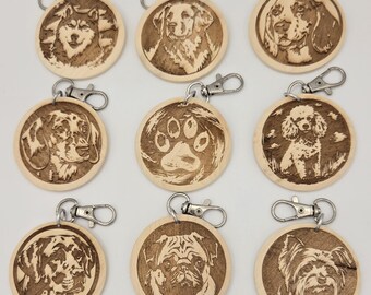 Maple Wood Dog Keychain | Personalized Breed Pendant (2" Diameter)