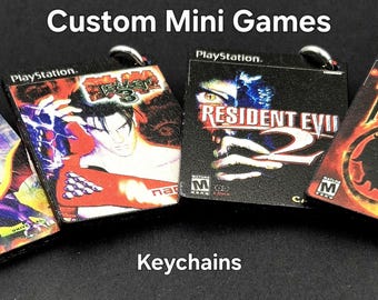Custom Mini Game Case Keychain – Mini  Wood Artwork (1.5 x 1 inch)