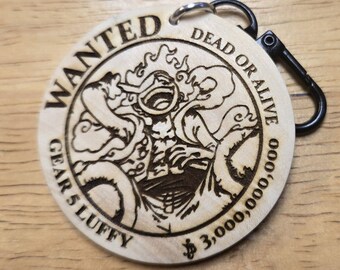 Anime Pirate Wanted Poster Keychain | Engraved Wood Character Pendant | Anime Fan Gift