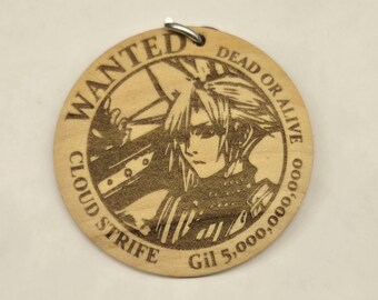 Video Game Wanted Poster Keychain | Engraved Wood RPG Character Pendant | Gamer Gift