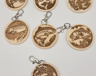 Fish Wood Keychain | Engraved Maple Fishing Pendant | Personalized Fisherman Gift