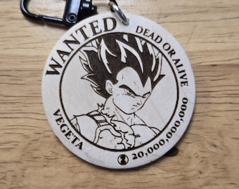 Anime Fighter Wanted Poster Keychain | Engraved Wood Character Pendant | Anime Fan Gift