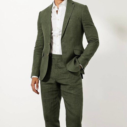 Mens Green Linen Suit Slim Fit 2 Piece Suit Linen Suits for Etsy