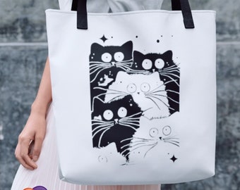 Halloween Trick or Treat Tote Bag | Cat Family Tote Bag | Black Cat Tote | Woman Tote Bag | Cat Lover Gift | Work Tote | College Tote