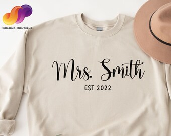 Personalized Bridal Shower Gift | Mrs Last name Sweatshirt | Honeymoon Shirt | Bride Personalized Shirt | Bride to Be Shirt | Wedding Gift