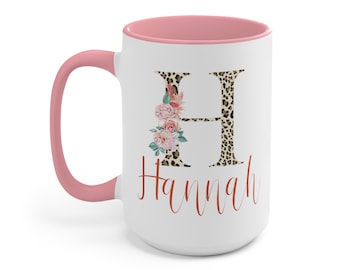 Personalized Name Animal Print Mug | Coffee Mug | Floral Mug | Watercolor Flowers | Personalized Gift for Her | Personalized Mug with Name