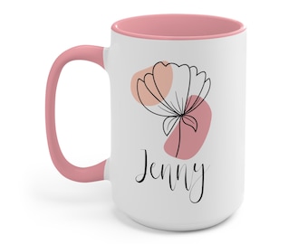Personalized Name Animal Print Mug | Coffee Mug | Floral Mug | Watercolor Flowers | Personalized Gift for Her | Personalized Mug with Name