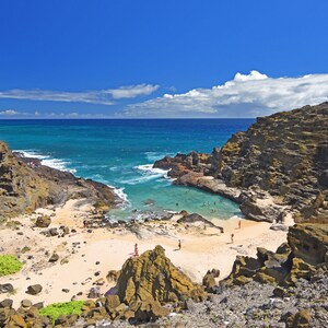 Eternity Beach aka Halona Cove on the island of Oahu, Hawaii. A gorgeous swimming beach with bay | Digital Download