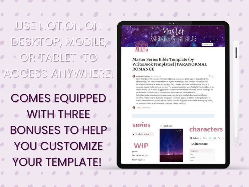 Notion Template for Authors Series Bible for Fiction Writers