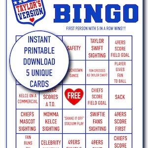 Swiftie Bingo, Travis and Taylor, Gameday, Kelce Era, Digital Download, jpeg, Football