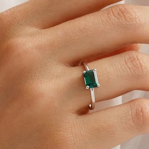Lab Emerald Octagon Ring: Sterling Silver Halo Engagement Ring