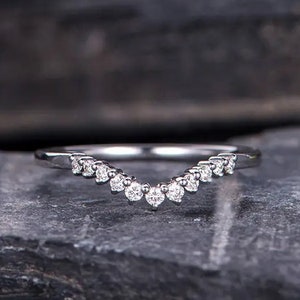 Diamond Chevron Band: Sterling Silver Curved Wedding Ring