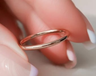 14k Solid Rose Gold Wedding Band (2mm): Thin Promise Ring