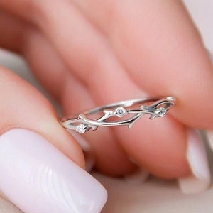 Moissanite Twig Wedding Band: Rose Gold Leaf Promise Ring